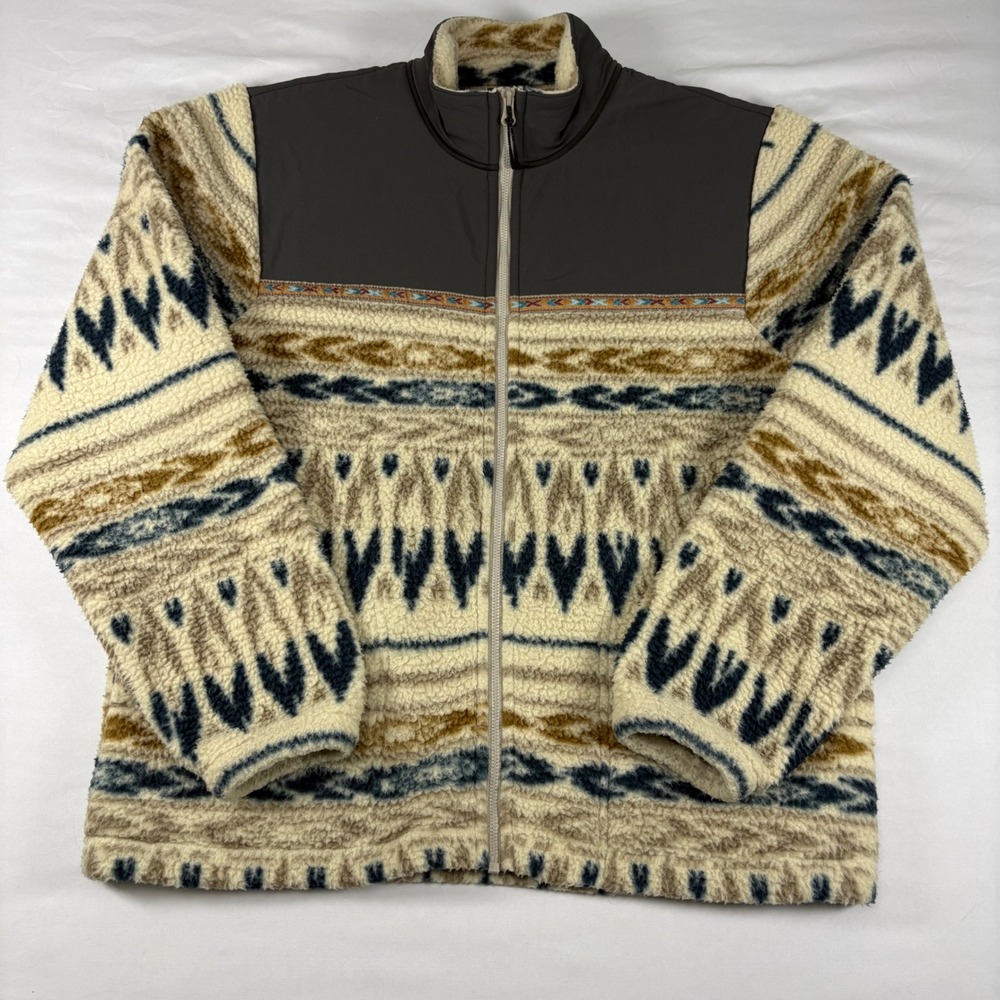 Prana Fleece Jacket Mens Small Beige Brown‎ Southwestern Sherpa Full Zip 3559300